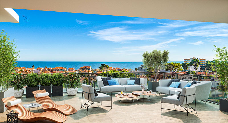 Fast ejendom Frankrig, Cagnes sur Mer, Nice, Franske Riviera, lejlighed nybygget bolig, terrasse, havudsigt centrum