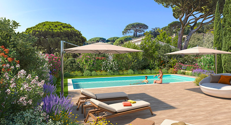 Fast ejendom Frankrig, Saint Tropez Cavalaire sur mer, bolig, lejlighed, terrasse, swimmingpool, tæt på centrum af stranden