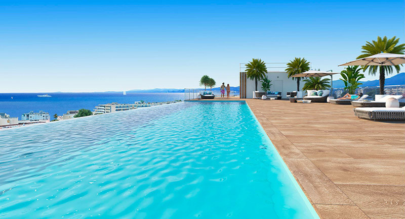 Real estate France, French riviera, sea view apartment swimming pool, close to the sea terrace