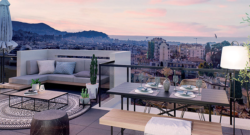 fast ejendom Nice, Frankrig, franske riviera, lejlighedsbolig, terrasse, havudsigt, centrum