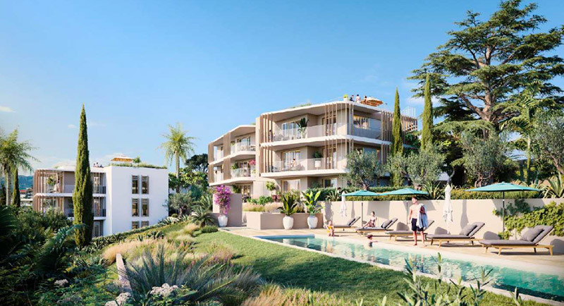 Fast ejendom Frankrig, Nice, Franske Riviera, ny bolig, lejlighed, terrasse, havudsigt, swimmingpool, Fabron, Lanterne