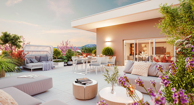 Real estate France, French Riviera, apartment, Antibes Juan les Pins, new residence, swimming pool, terrace, near beach, near shops, Fontonne