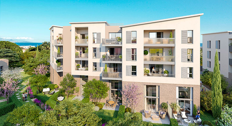 Eiendom Frankrike, Franske riviera, leilighet, Antibes Juan les Pins, ny bolig, svømmebasseng, terrasse, nær strand, nær butikker, Fontonne