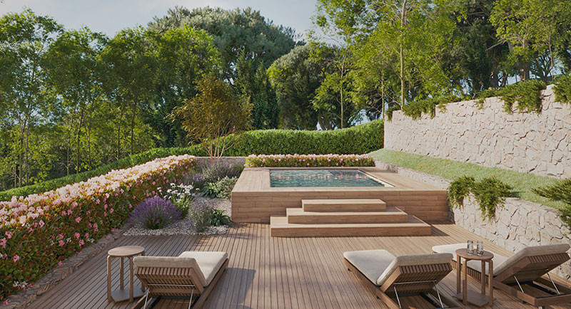 Fastigheter Frankrike, Franska Rivieran, Antibes, Juan les Pins, köp lägenhet, terrass, trädgård, pool