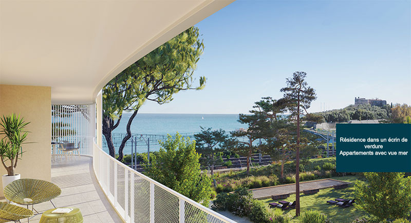 Eiendom Frankrike, Antibes, Franske riviera, kjøpe leilighet, terrasse havutsikt, hage