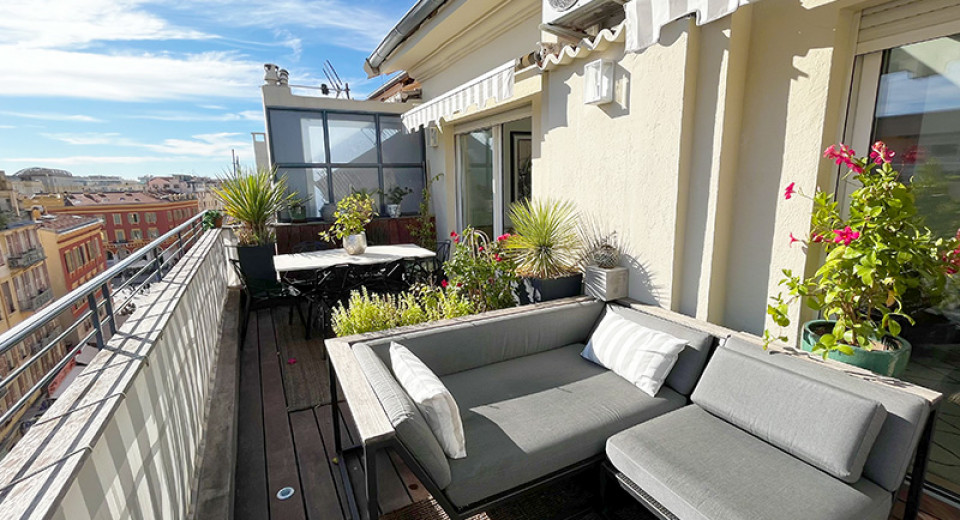 Ejendom Nice, Frankrig, franske riviera, lejlighed, penthouse, duplex, 3 soveværelser, 4 værelser, terrasse, Place Massena, Gioffredo