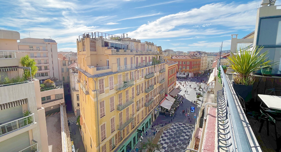Eiendom Nice, Frankrike, franske riviera, leilighet, toppleilighet, duplex, 3 soverom, 4 rom, terrasse, Place Massena, Gioffredo