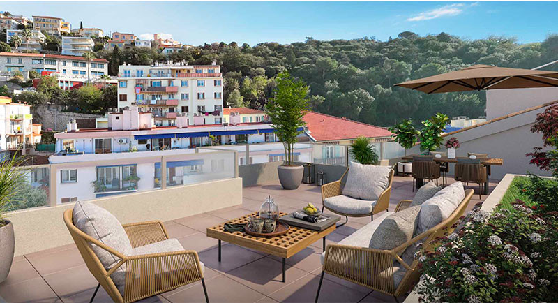 Fast ejendom Frankrig, Nice, Franske Riviera, Promenade des Anglais, centrum, køb, sælg lejlighed, terrasse