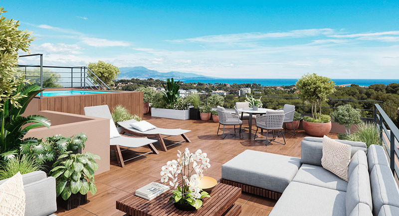 Antibes, Juan Les Pins, Immobilier, achat appartement, neuf, terrasse, toit terrasse, vue mer, piscine, residence neuve