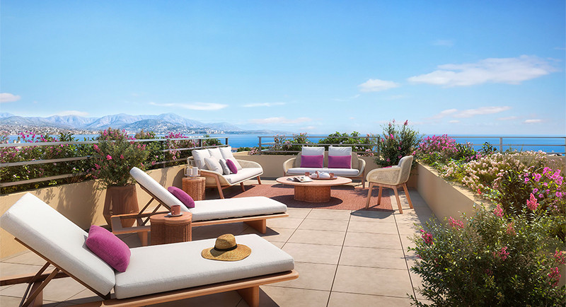 Real estate Antibes, Juan les Pins, France, French Riviera, apartment for sale, new residence, terrace, balcony, swimming pool, sea view