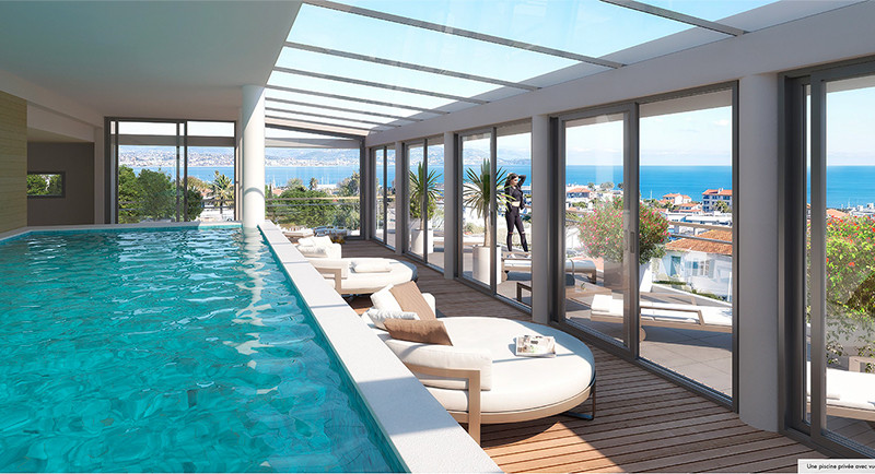 Nieruchomości Antibes, Juan les Pins, Francja, Lazurowe Wybrzeże, apartament na sprzedaż, nowa rezydencja, taras, balkon, basen, widok na morze