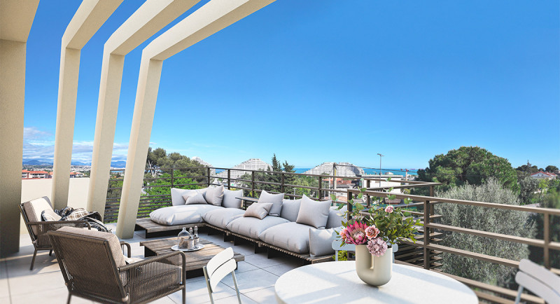 Ejendom, Køb, salg, lejlighed, Villeneuve Loubet, Côte d'Azur, terrasse, havudsigt, tæt på stranden, tæt på butikker, restauranter, ny