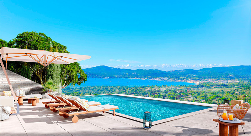 Immobilier Saint Tropez, Sainte Maxime, Grimaud, Beauvallon, villa, vue mer, piscine, jardin, terrasse, luxe, domaine d'exception, villa d'architecte