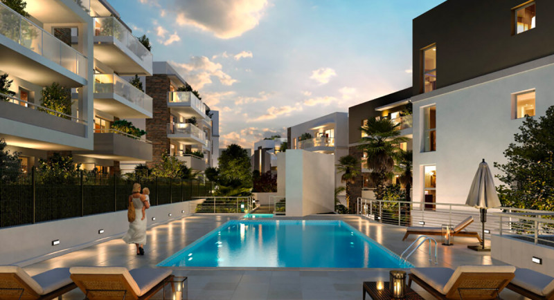Real estate, new residence, apartment, terrace, sea view, swimming pool, garden, city center, beach