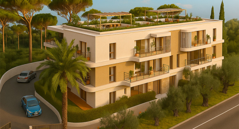 Immobilier, Antibes, France, Côte d'Azur, residence neuve, appartement, terrace, villa toit, toile terrasse, vue, dernier etage