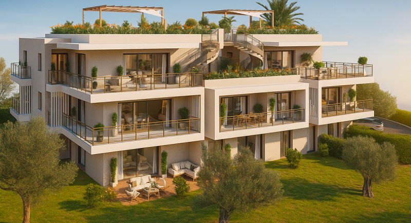 Eiendom, Antibes, Frankrike, Franske Riviera, ny bolig, leilighet, terrasse, penthousevilla, markise, utsikt, toppetasje