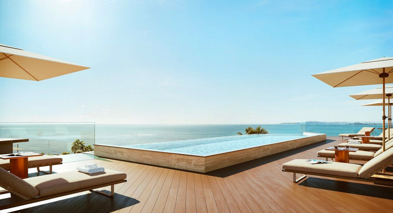 Villeneuve Loubet Plage, appartement de standing, residence de luxe, sur la plage, terrasse, vue mer, piscine