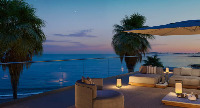 Villeneuve Loubet Plage, appartement de standing, residence de luxe, sur la plage, terrasse, vue mer, piscine