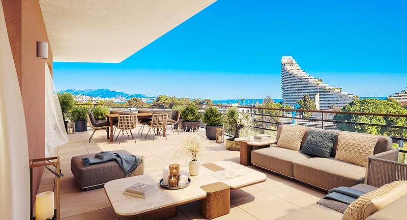 Villeneuve Loubet Cagnes sur Mer Antibes, appartement, residence neuve, terrasse, vue mer, proche plage, commerces
