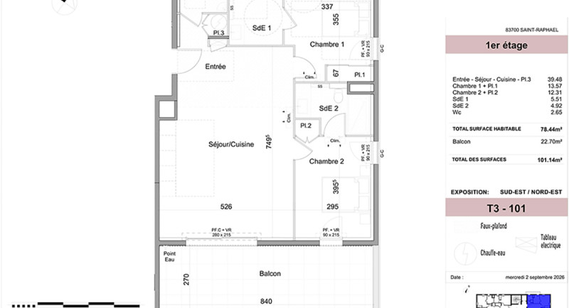 Saint-Raphaël, France, French Riviera, apartment, new building, 3-room, terrace, near downtown, near the sea